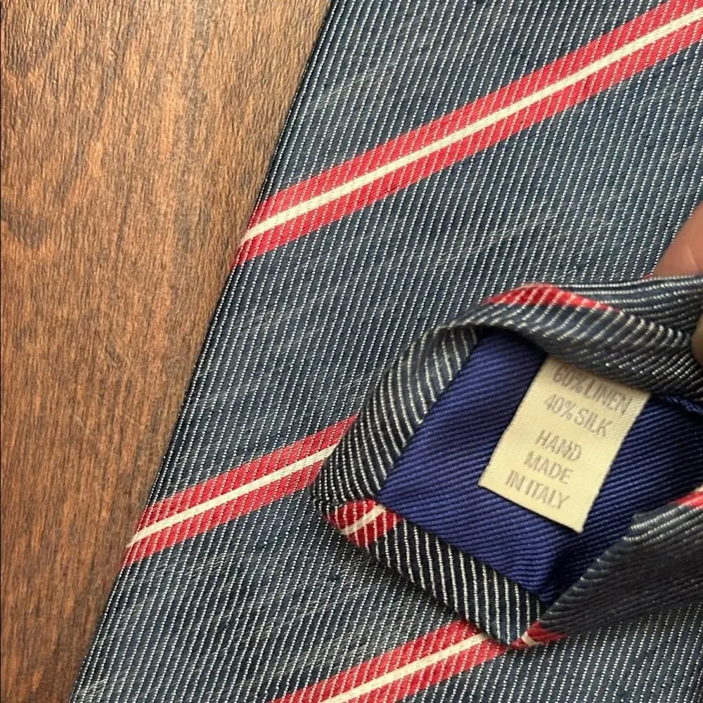 John G. Hardy of London Classic Blue and Red Striped Men's Tie, Silk and Linen